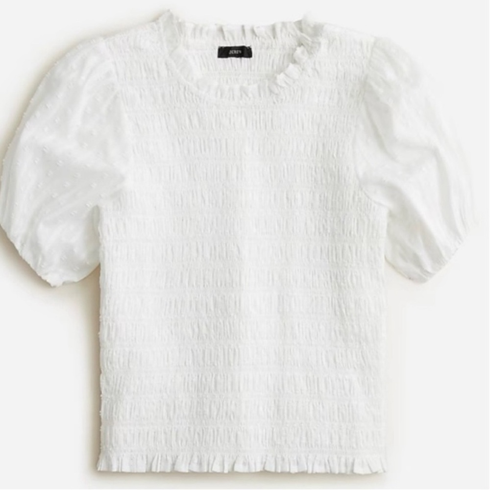 COPY - 100% Cotton J Crew Puff Sleeve Textured Voile Smocked Top White (Womens …